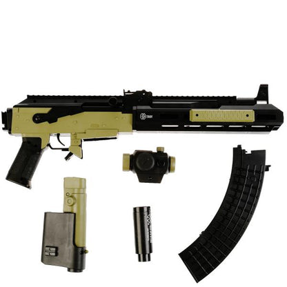 Автомат с лазером. прицелом, съемн. приложение и магазин, с глушителем 779 в упаковке. в кор.2*18шт