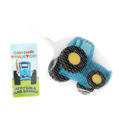 Игрушка пластизоль для ванны СИНИЙ ТРАКТОР с улыбкой 10 см, 1шт, сетка синяя КАПИТОШКА в кор.50шт