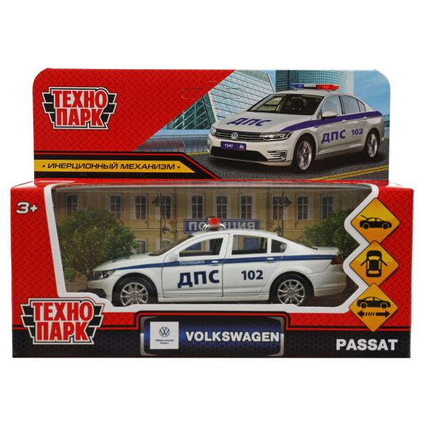 Machine en métal VOLKSWAGEN PASSAT ПОЛИЦИЯ 12 см, double, bagage, iner, белый, kor Технопарк в кор.2*36шт