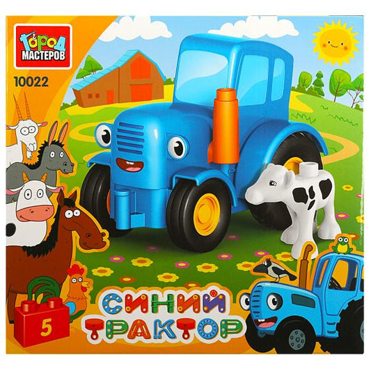 Конструктор больших кубиков: СИНИЙ ТРАКТОР с коровой, 5 дет. Город мастеров в кор.48шт