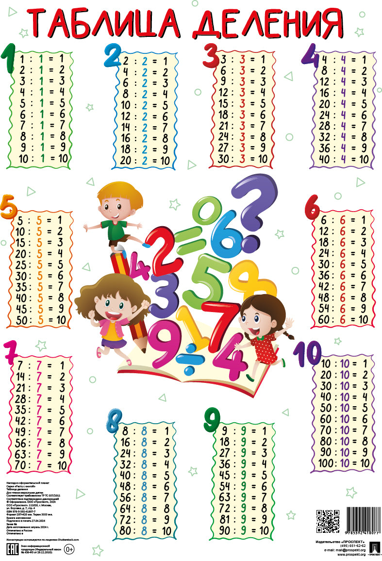 Плакат А3 «Таблица деления» /=248639/