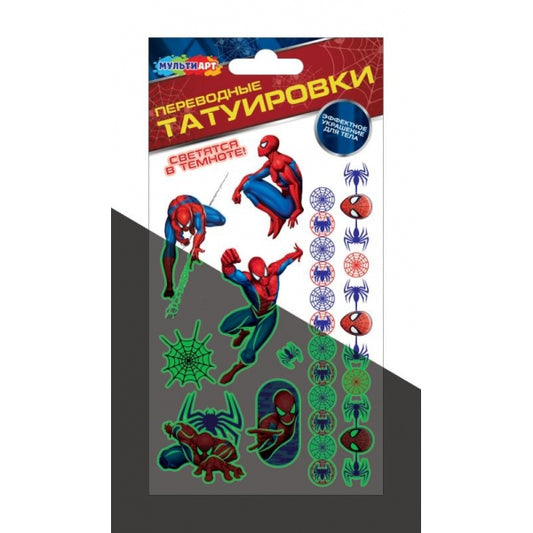 Тату человек паук, светящиеся в темноте, 1 лист, в упаковке МУЛЬТИ АРТ в кор.200шт