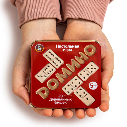 Игра настольная деревянная "Домино" (жестяная коробочка) в кор.42шт