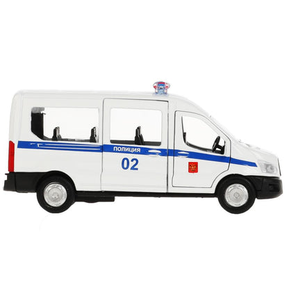 Машина металл FORD Transit полиция 12см, открыв. двери, инерц. в кор. Технопарк в кор.2*24шт