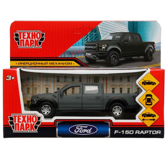 Машина металл FORD F150 RAPTOR SOFT 12 см, двери, багажник, инерц, серый, кор. Технопарк в кор.2*36шт