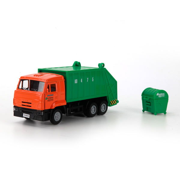 МАШИНА "ТЕХНОПАРК" МЕТАЛЛ. ИНЕРЦ. КАМАЗ МУСОРОВОЗ, СВЕТ+ЗВУК, 1:43 ОТКРЫВ. ДВЕРИ В КОР. в кор.2*24шт