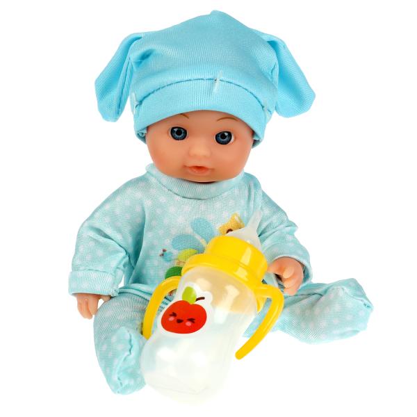 Пупс функц МАЛЫШАРИКИ 15см, пьет, пис, бутылочка, на блистере КАРАПУЗ в кор.72шт