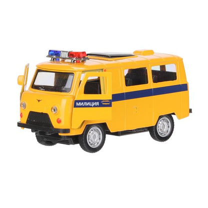 Машина металл свет-звук Уаз-452 "буханка" МИЛИЦИЯ 10,5 см,,желтый, кор. Технопарк в кор.2*36шт