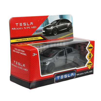 Машина металл tesla model x plaid 12 см, двери, серебр, кор. Технопарк в кор.2*36шт