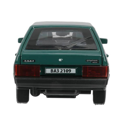 Машина металл ваз-2109 "СПУТНИК" 12 см, двери, багаж, инер,зеленый, кор. Технопарк в кор.2*36шт