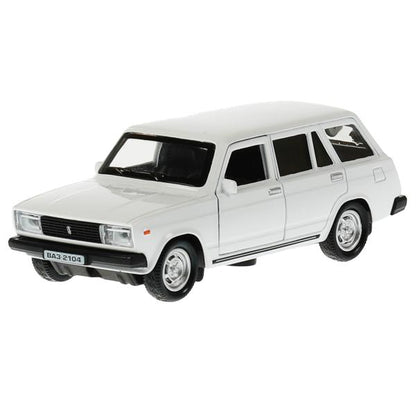 2104-12-WH 340048 Машина металл ВАЗ-2104 ЖИГУЛИ длина 12 см, двери, багаж, инерц, белый, кор. Техноп