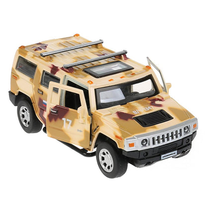 Машина металл "hummer h2 камуфляж" 12см, откр.двери, инерц., песочный в кор. Технопарк в кор.2*36шт