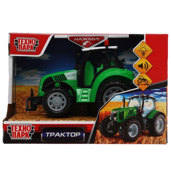 Модель пластик свет-звук ТРАКТОР 15 см, подв.дет.,инер. кор. Технопарк в кор.2*48шт