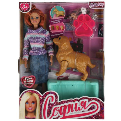 Кукла 29 см София, руки и ноги сгиб, акс, беременная собака, кор КАРАПУЗ в кор.24шт