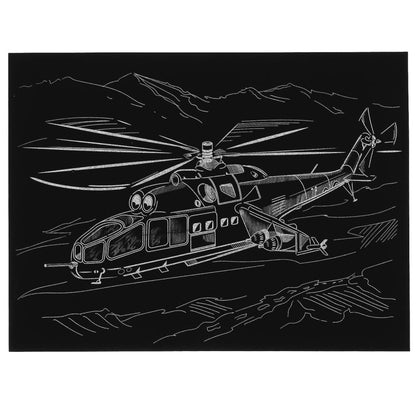 100SCRATCHART-SILV-HELICOPTER 304613 Гравюра 18*24 см ВЕРТОЛЕТ, серебряная MultiArt в кор.120шт