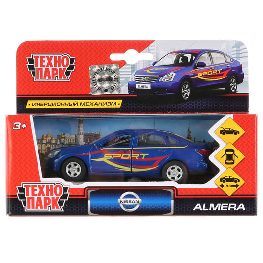 Машина металл Nissan Almera sport 12см,открыв.двери и багажник,инерц. в кор. Технопарк в кор.2*24шт
