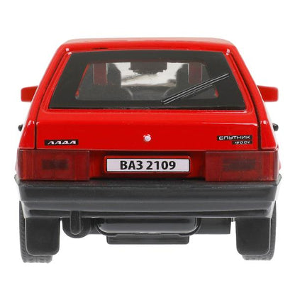 Машина металл Ваз-2109 "СПУТНИК" 12 см, двери, багажник, инер, красный, кор. Технопарк в кор.2*36шт