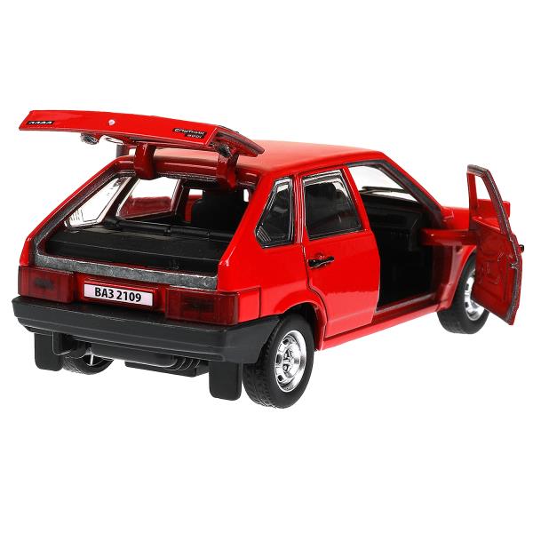 Машина металл Ваз-2109 "СПУТНИК" 12 см, двери, багажник, инер, красный, кор. Технопарк в кор.2*36шт