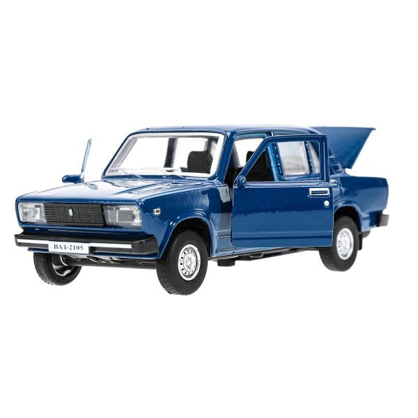 Машина металл LADA ваз-2105 1997 12 cm, двери, багаж, инерц.темно-синий,кор. Технопарк в кор.2*36шт