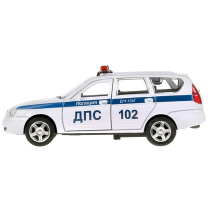 Machine en métal LADA PRIORA ПОЛИЦИЯ 12 см, двери, багаж, инерц, белый, в кор. Parc technologique dans le cor.2*36шт