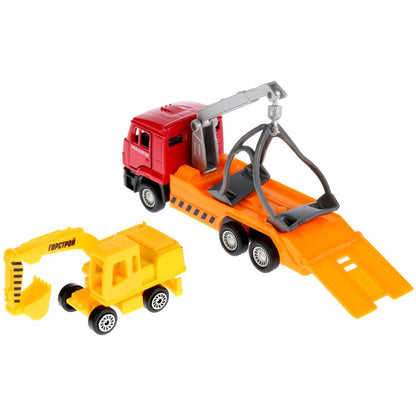ТМ ТЕХНОПАРК. МАШИНЫ МЕТАЛЛ. КАМАЗ ЭВАКУАТОР 12СМ, ИНЕРЦ. + ЭКСКАВАТОР 7,5СМ В КОР. в кор.2*24шт