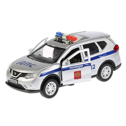 Машина металл свет-звук NISSAN X-TRAIL ПОЛИЦИЯ 12 см, двер, баг, инер, кор. Технопарк в кор.2*36шт