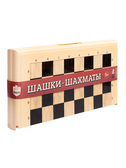 Игра настольная "Шашки-Шахматы" (бол, беж)