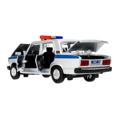 Машина металл свет-звук LADA ваз 2107,дв,к,баг,св-зв,ин,17,5 см,ПОЛИЦИЯ сер Технопарк в кор.2*18шт