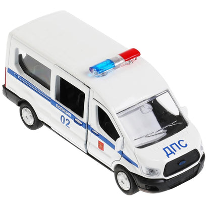 Машина металл FORD Transit полиция 12см, открыв. двери, инерц. в кор. Технопарк в кор.2*24шт