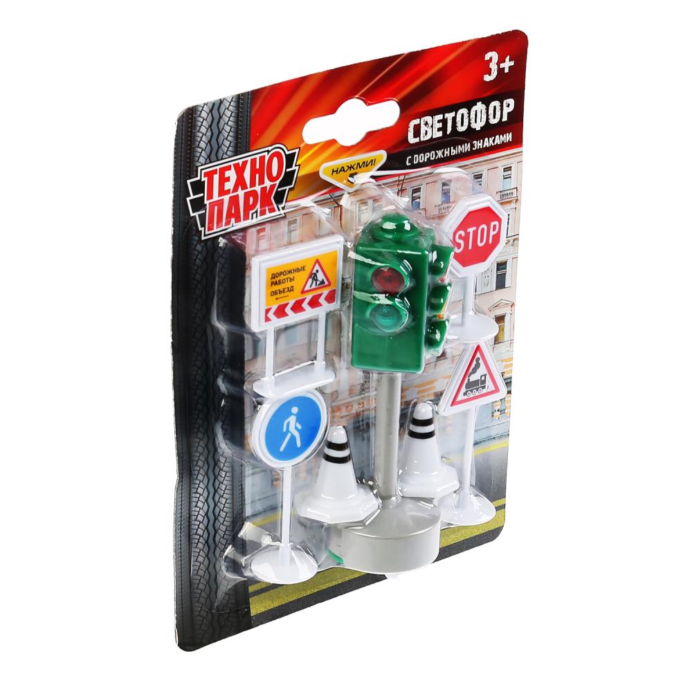 Игрушка пластиковый свет набор "светофор с дорожными знаками" на блистере Технопарк в кор.2*36шт