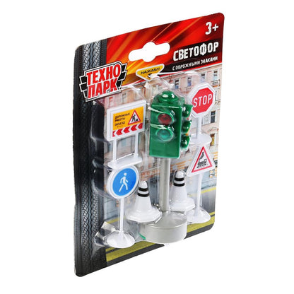 Игрушка пластиковый свет набор "светофор с дорожными знаками" на блистере Технопарк в кор.2*36шт