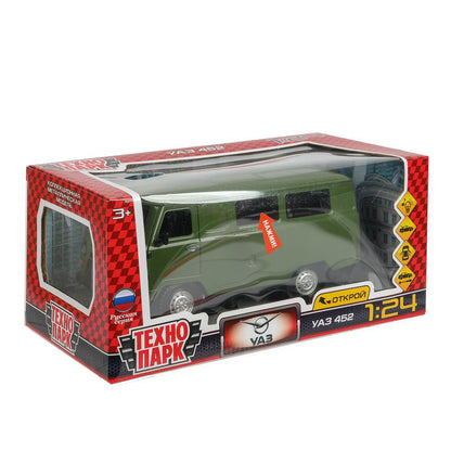 Машина металл свет-звук УАЗ УАЗ 452, 18,5 см, св-зв, дв люк, баг, ин, зеленый Технопарк в кор.2*18шт