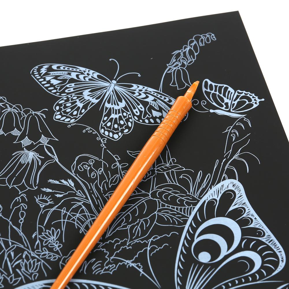 100SCRATCHART-CLR-BUTTERFLY 304611 Гравюра 18*24 см бабочки, цветная MultiArt в кор.120шт