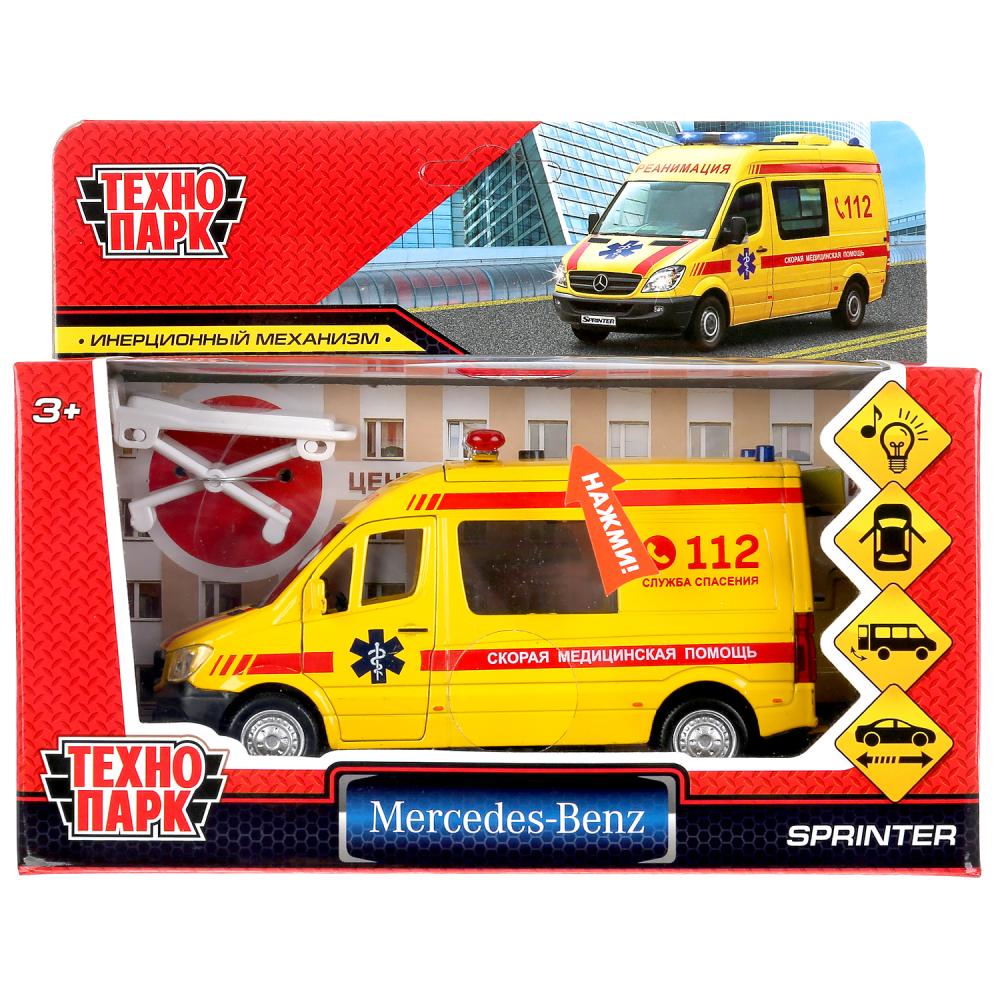 Машина металл свет-звук "mercedes-Benz sprinter реанимация" 14см,инерц. в кор. Технопарк в кор2*32шт