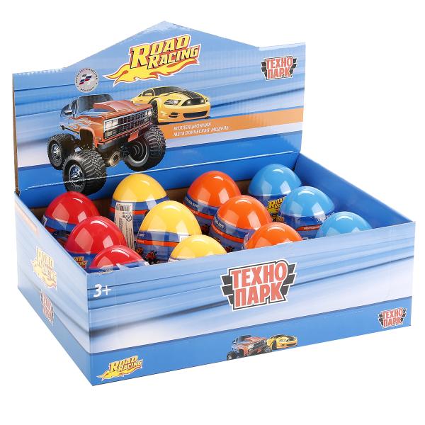 1585175-R 242532 МАШИНА "ТЕХНОПАРК" МЕТАЛЛ. 7,5СМ, В АССОРТ. В ЯЙЦЕ В ДИСПЛЕЕ УП-12ШТ в кор.2*6уп