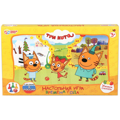 НАСТОЛЬНАЯ ИГРА-ХОДИЛКА "УМНЫЕ ИГРЫ" ВРЕМЕНА ГОДА.ТРИ КОТА В РУСС. КОР. dans le cor.20шт