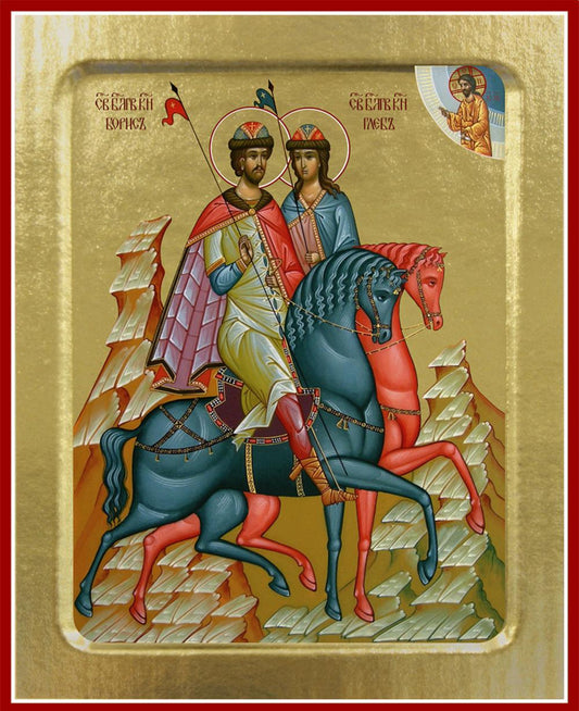 Икона Бориса и Глеба, благоверных князей (на конях) (на дереве): 125 х 160