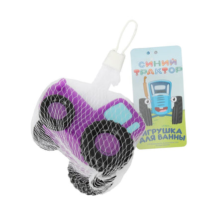 Игрушка пластизоль для ванны СИНИЙ ТРАКТОР 10 см, 1шт, сетка фиолетовая КАПИТОШКА в кор.50шт
