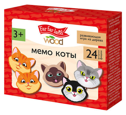 Игра настольная деревянная МЕМО "Коты" (24 фишки в коробке) Bois de terre lointaine