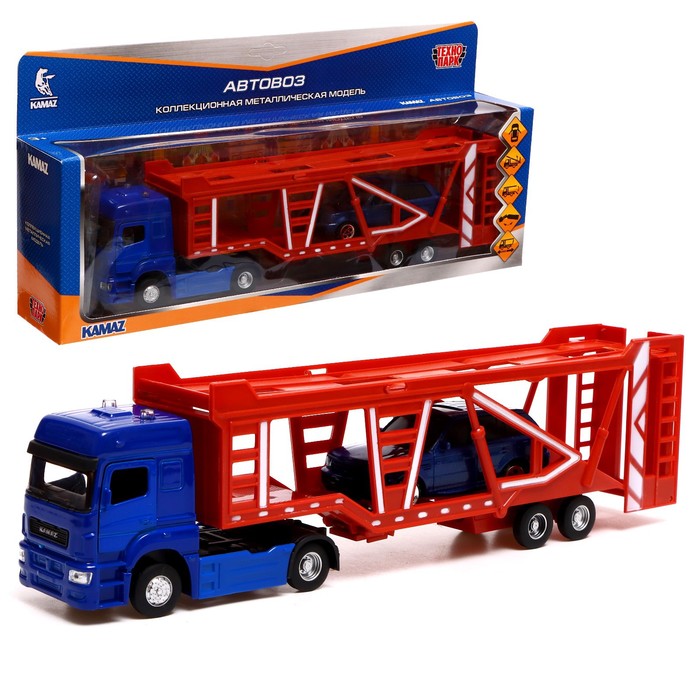 Технопарк. Машина "Kamaz Автовоз" 17 см, металл двери, подвиж дет, машинка, арт.KAMTRANSP-30-BUOG