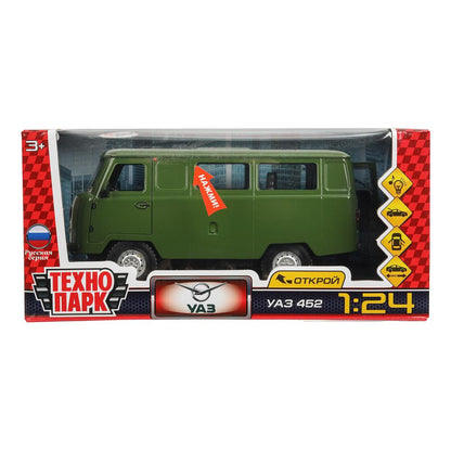 Машина металл свет-звук УАЗ УАЗ 452, 18,5 см, св-зв, дв люк, баг, ин, зеленый Технопарк в кор.2*18шт