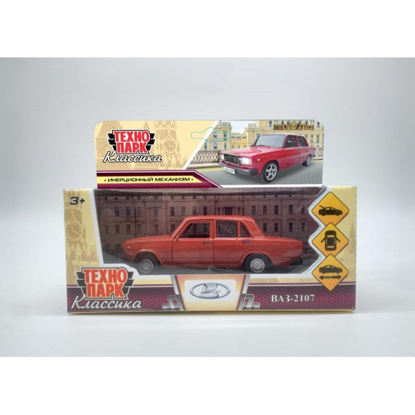 Машина металл ваз-2107 длина 12 см, двери, багажник, инерц, вишневый, кор. Технопарк в кор.2*36шт