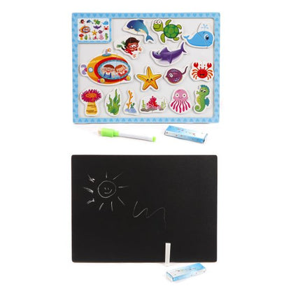 Пазл магнит. "Сюжеты" с гриф. доской для рисования с обратной стороны: набор магнитов, фломастер, мелки, в ассорт.