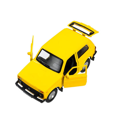 Machine en métal LADA 4x4 12 cm, double, bagage, inerce, jaune, cor. Parc technologique dans le cor.2*36шт