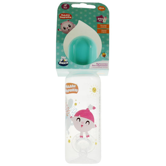 Малышарики. бутылочка для кормления, МАЛЫШАРИКИ узкое горло, 250 мл, без ручек. Умка в кор.6шт