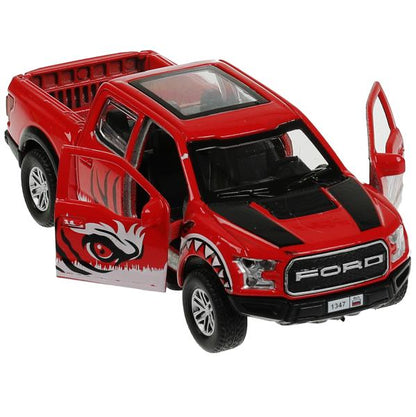 Machine en métal FORD F150 RAPTOR ХИЩНИКИ 12 см, двер, баг, инер, красный, kor. Parc technologique dans le cor.2*36шт