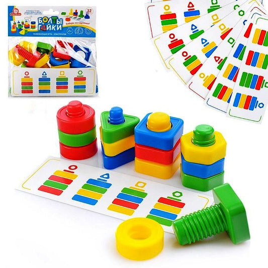 Татой.Болты и Гайки тип 4 (8 болтов и 12 гаек, 12 карточек с заданиями) арт.1414 (в пакете)