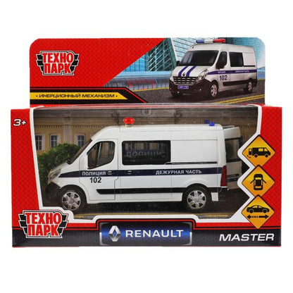 MASTER-14POL-WH 326462 Машина металл RENAULT MASTER ПОЛИЦИЯ 14 см, двери, инерц, белый, кор. Технопа