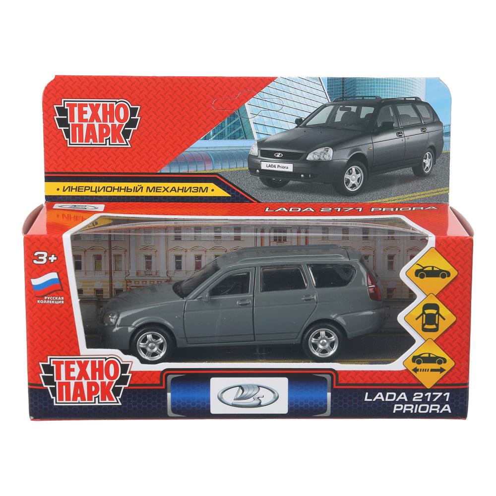 Машина металл LADA PRIORA длина 12 см, двери,багаж,инерц,темно-серый, в кор. Технопарк в кор.2*36шт