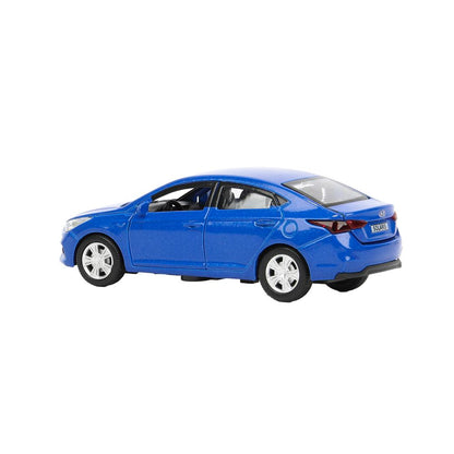 Машина металл HYUNDAI SOLARIS, 12 см, двери, багажник, инерц, синий, кор. Технопарк в кор.2*36шт